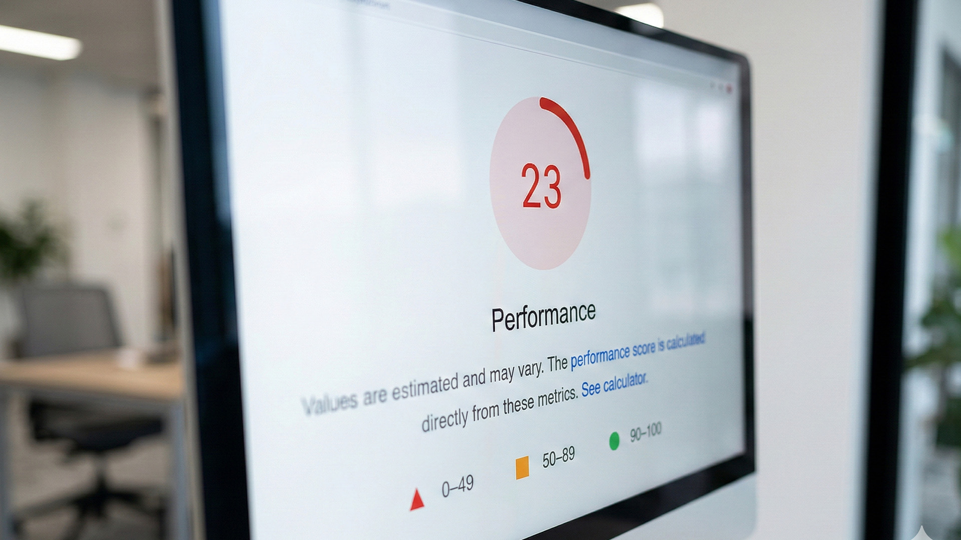 Analiza wydajności strony internetowej Analiza wydajności strony internetowej z niskim wynikiem performance na monitorze